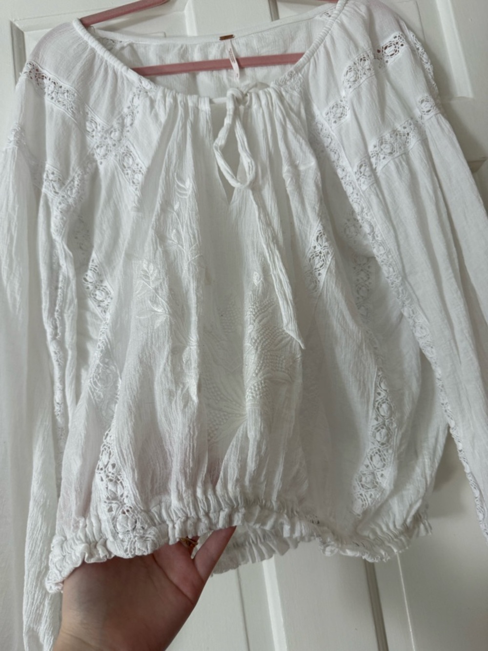 Free People White Lace Peasant Top - Picture 2 of 7